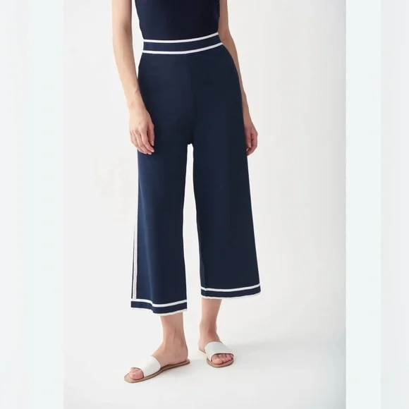 Joseph Ribkoff navy knit pants with rhinestones and stripe large - Picture 1 of 5